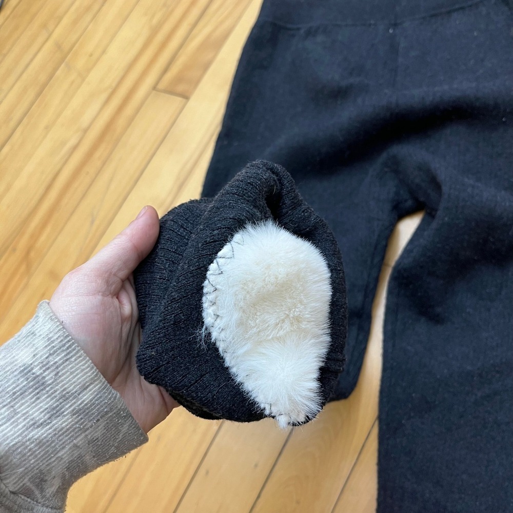 UGG Black Knit Faux Fur Lined Leggings Quilted Knee Loungewear Thermal Pants - Picture 6 of 6